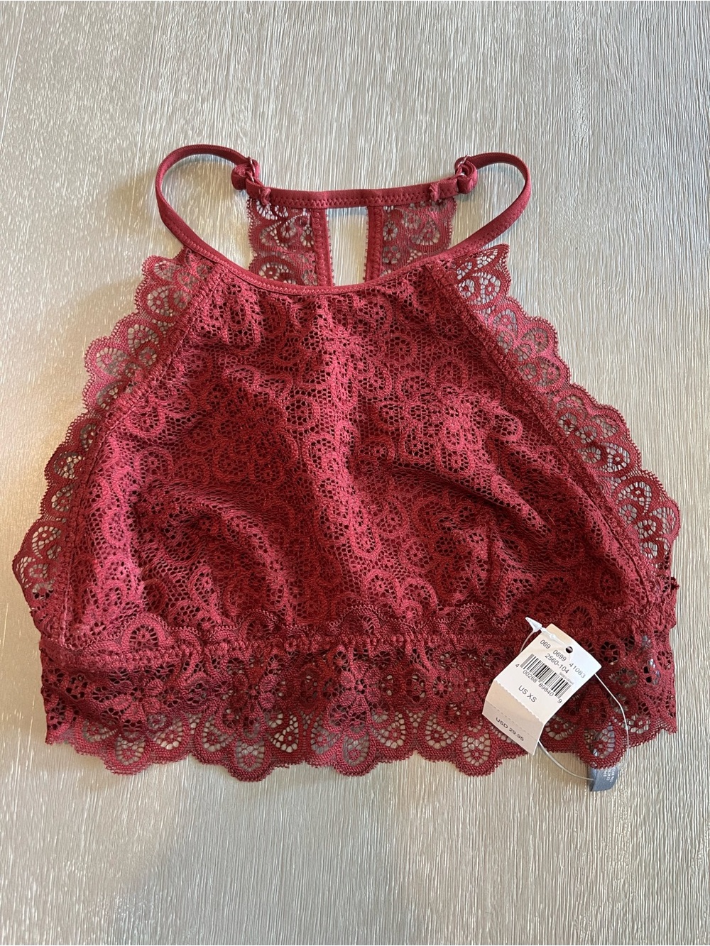 New Aerie Nordic Lace High-Neck Bralette - maroon size XS